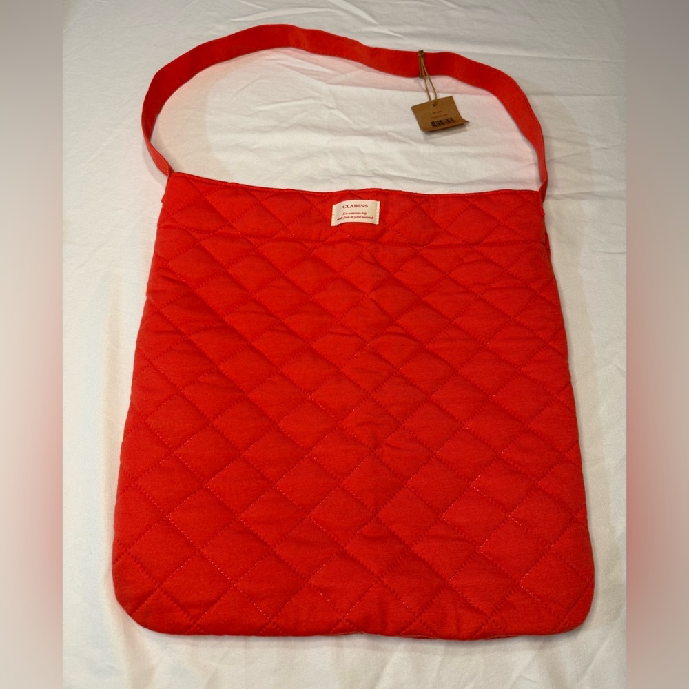 Clarins Quilted Red Shoulder Tote